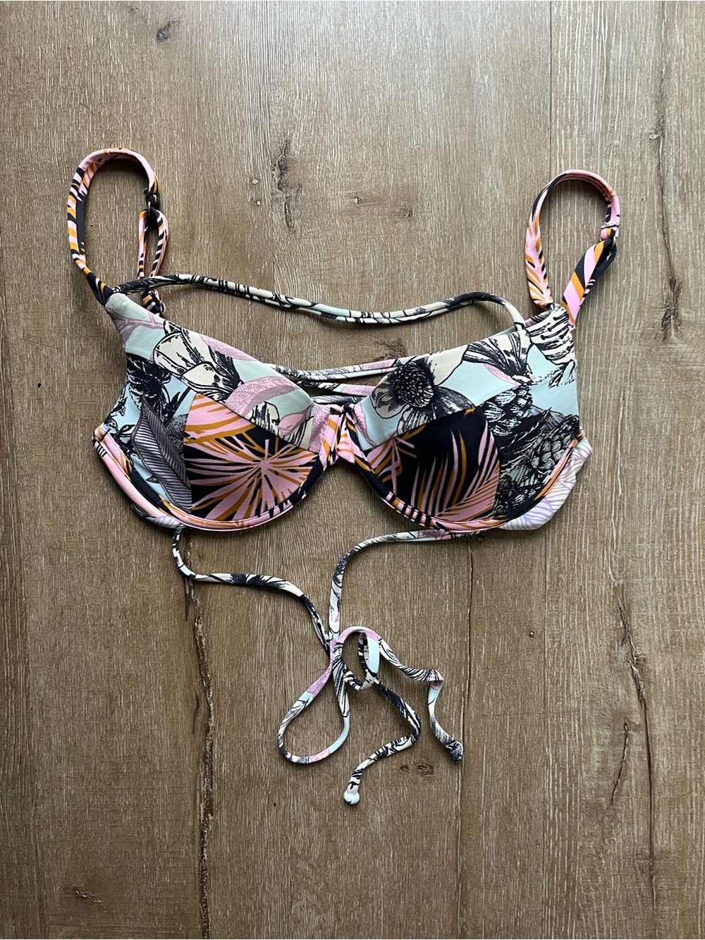 Maaji Pink and Blue Tropical Underwire Bikini Top